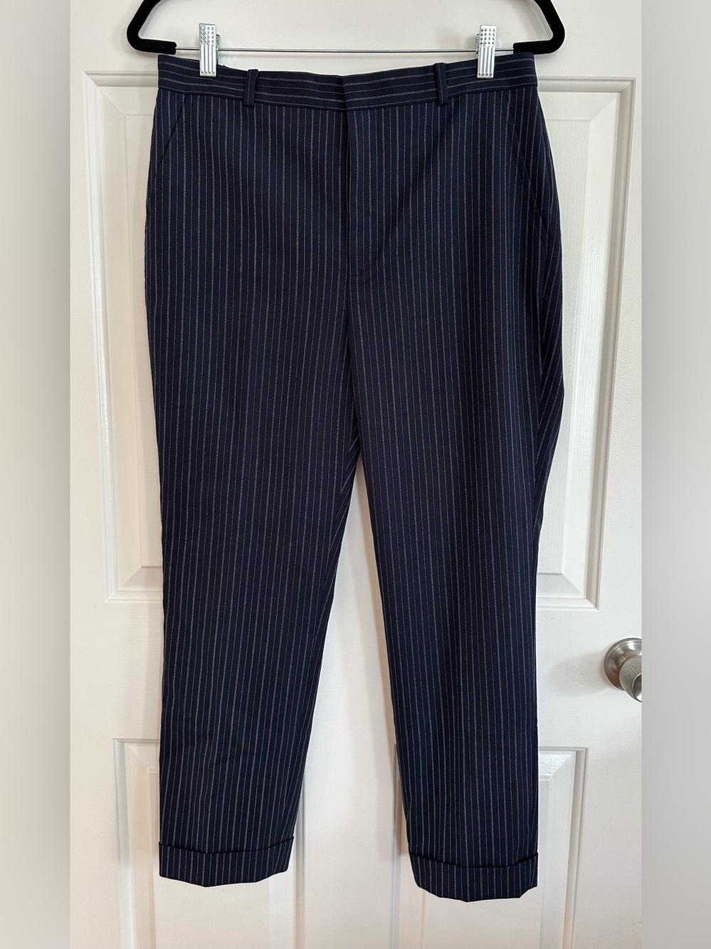 LAUREN Ralph Lauren Womens Navy and White Wool Blend Pinstripe Pants Size 8 NWT